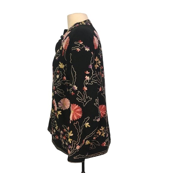 Boston Proper Black Floral Embroidered Sweater Jacket, Blazer, Mandarin Collar M - Picture 7 of 9
